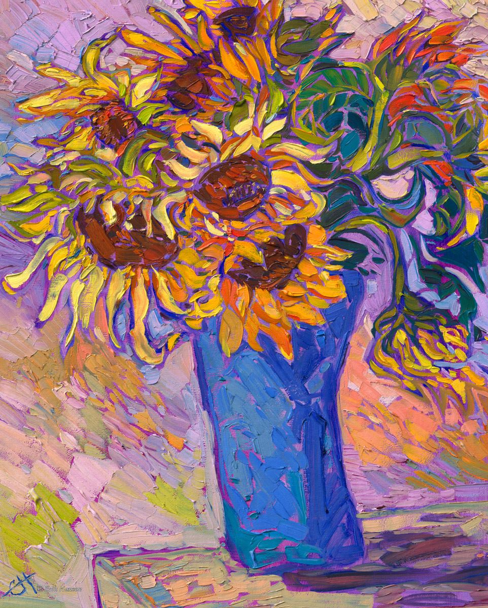 "Sunflowers in Blue Vase" 16x20 Paper Print